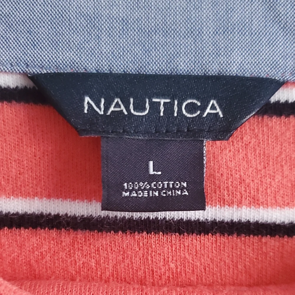 Nautica Women's Striped Coral, Black White Spripes, Blue Accents. Size L - Picture 4 of 9